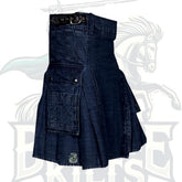 Men’s Indigo Denim Kilt with Buckle Straps – Stylish Utility Kilt